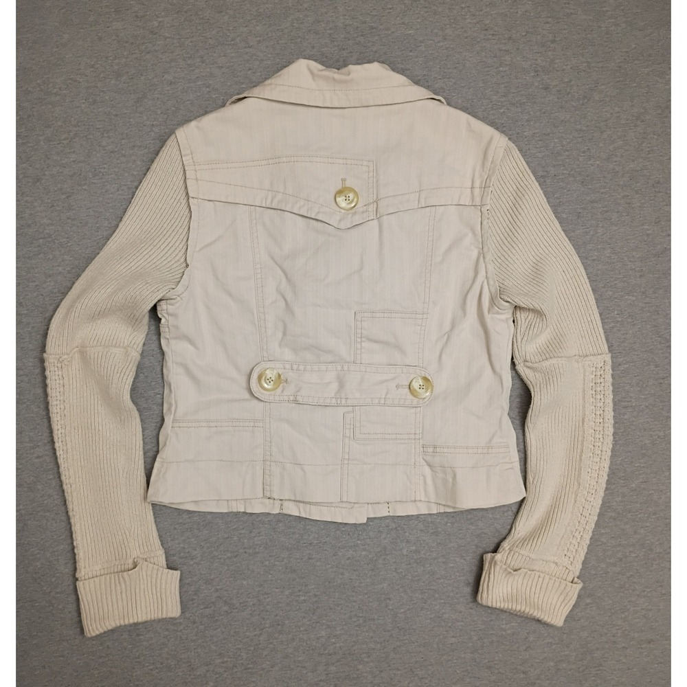 Anthropologie Cidra Womens Beige Mixed Media Knit Sleeve Utility Jacket Size 10